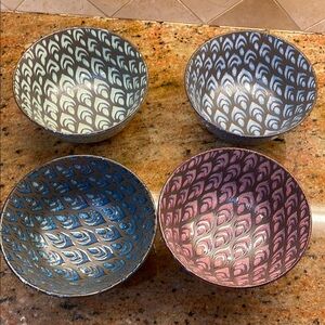 Colorful Patterned Ceramic Bowls Set of 4